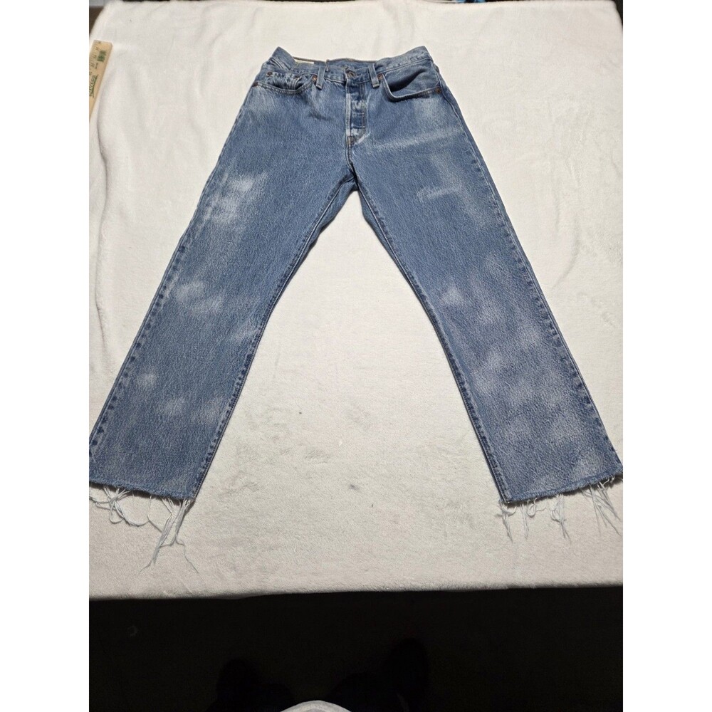 Levis Premium 501 Original Fit Jeans Womens 27x26 Blue Button Fly Raw Hem